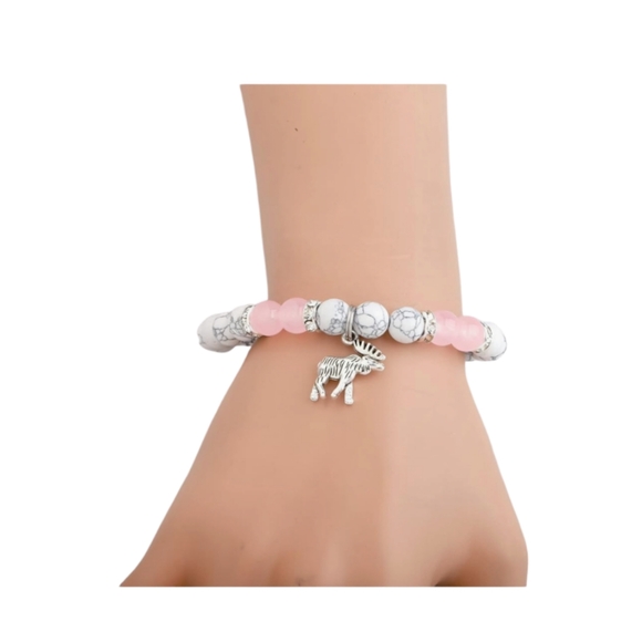 New Natural Stone Beaded Moose Charm Bracelet - Picture 4 of 4
